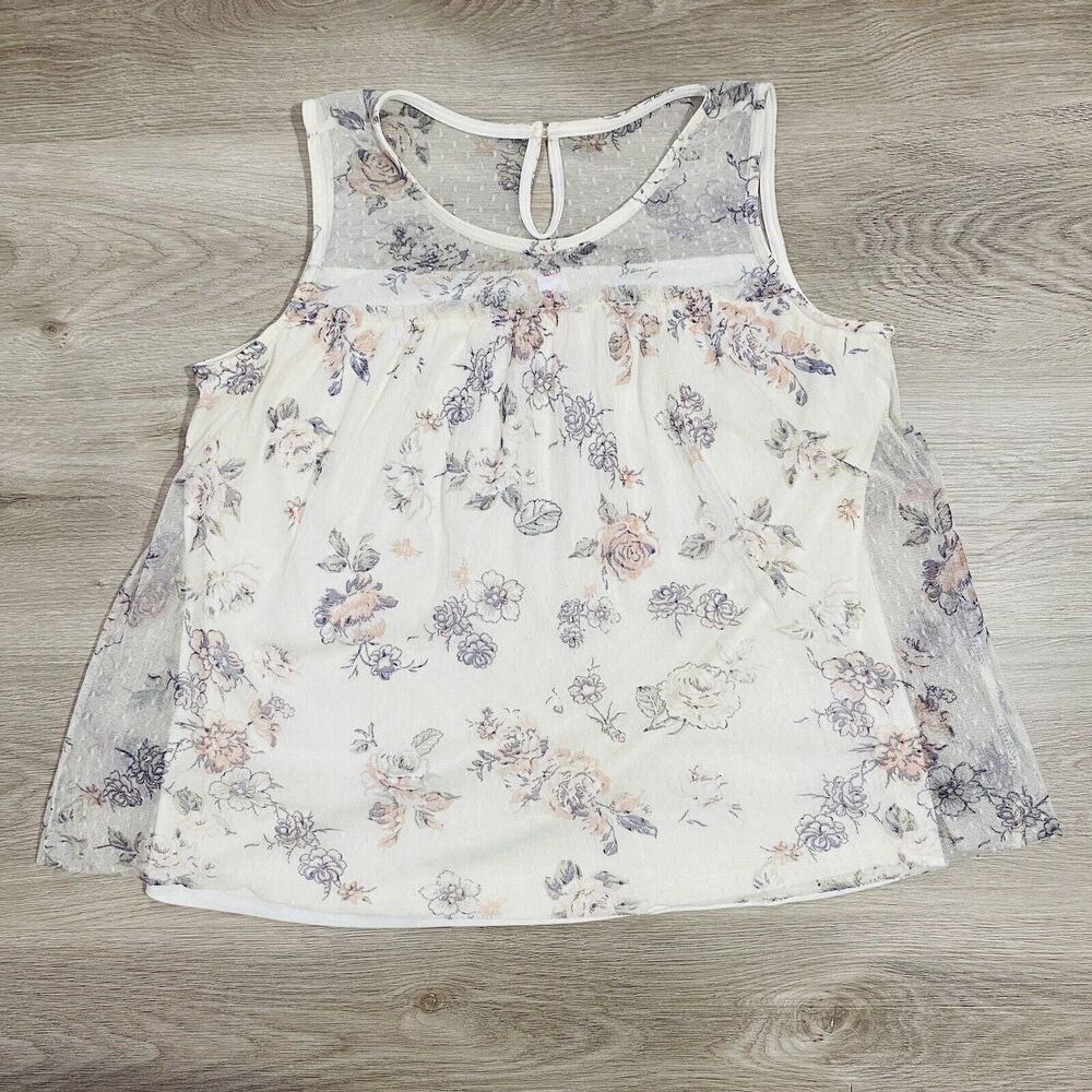 No Boundaries Women's Size XL 15-17 Blouse Sleeveless Mesh Lace Tusk Floral